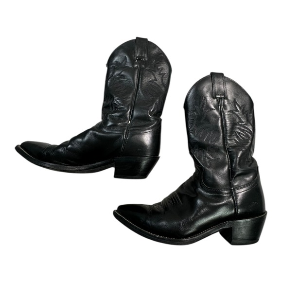 Justin Boots Black Leather Cowboy Western Boots Mens 7.5B Style L4903 - Picture 2 of 12